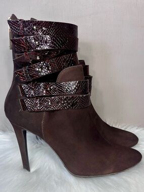 LUZ DALUA Suede Ankle Boots w/Textured Strap Accents